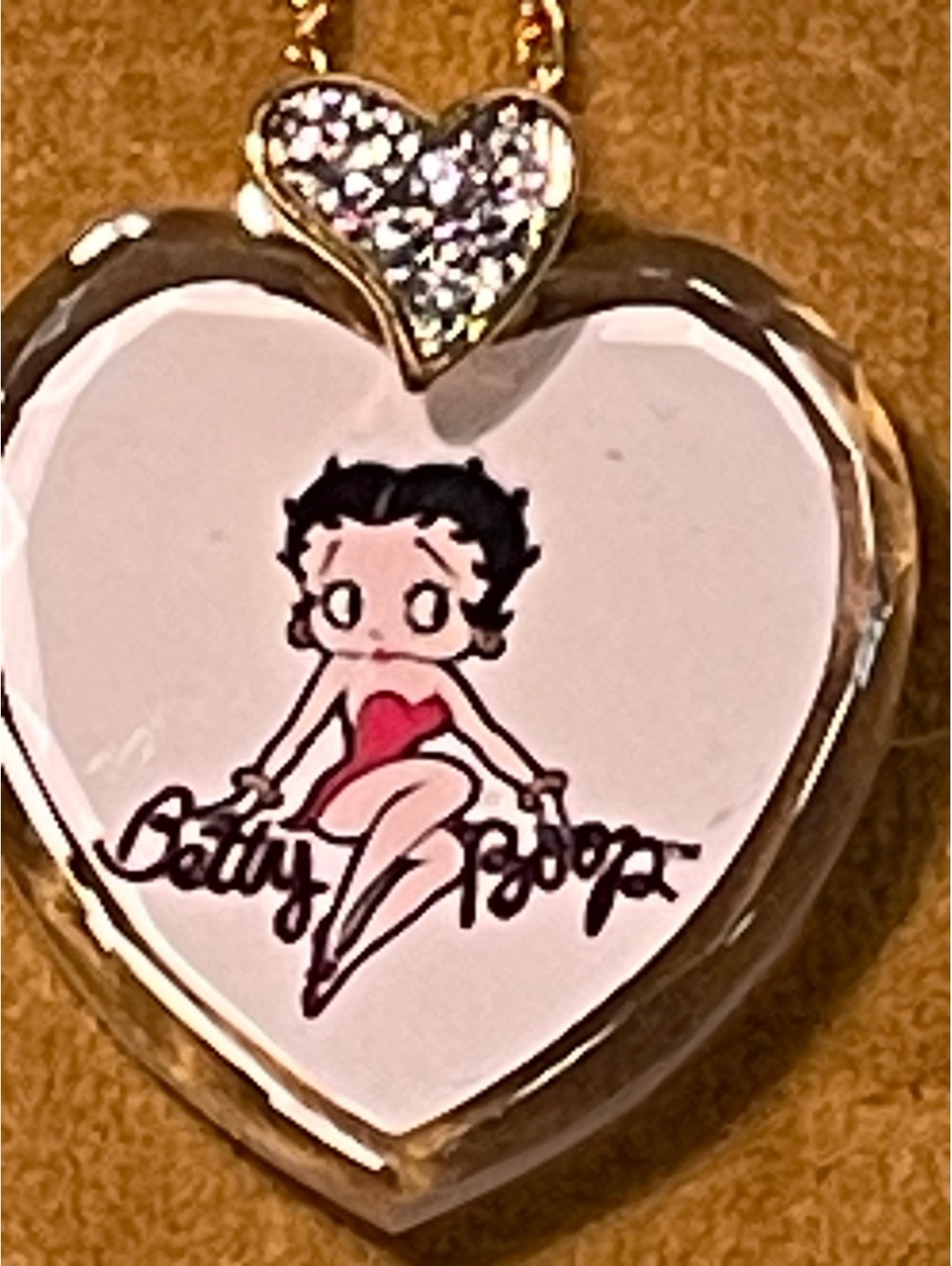 Betty Boop Forever Crystal Heart Necklace 18” Gold Plated
